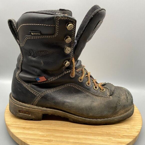 Danner 8" Logger Gore-Tex Quarry Boots Black Leather Combat USA Mens Size 8.5 M - Picture 3 of 11